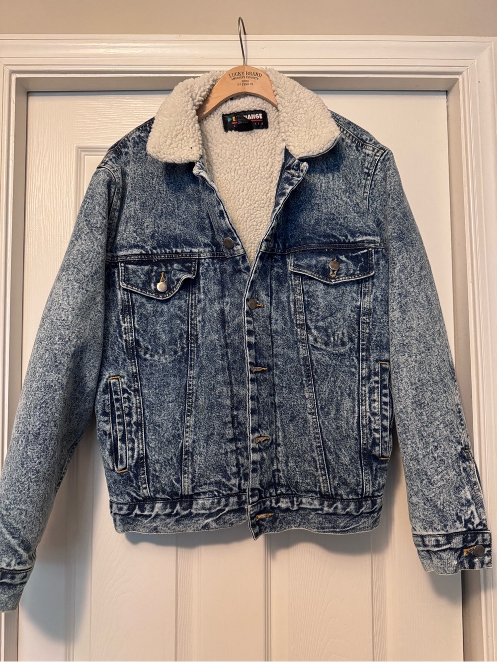 Vintage Blue Acid-Wash Denim Sherpa Jacket
